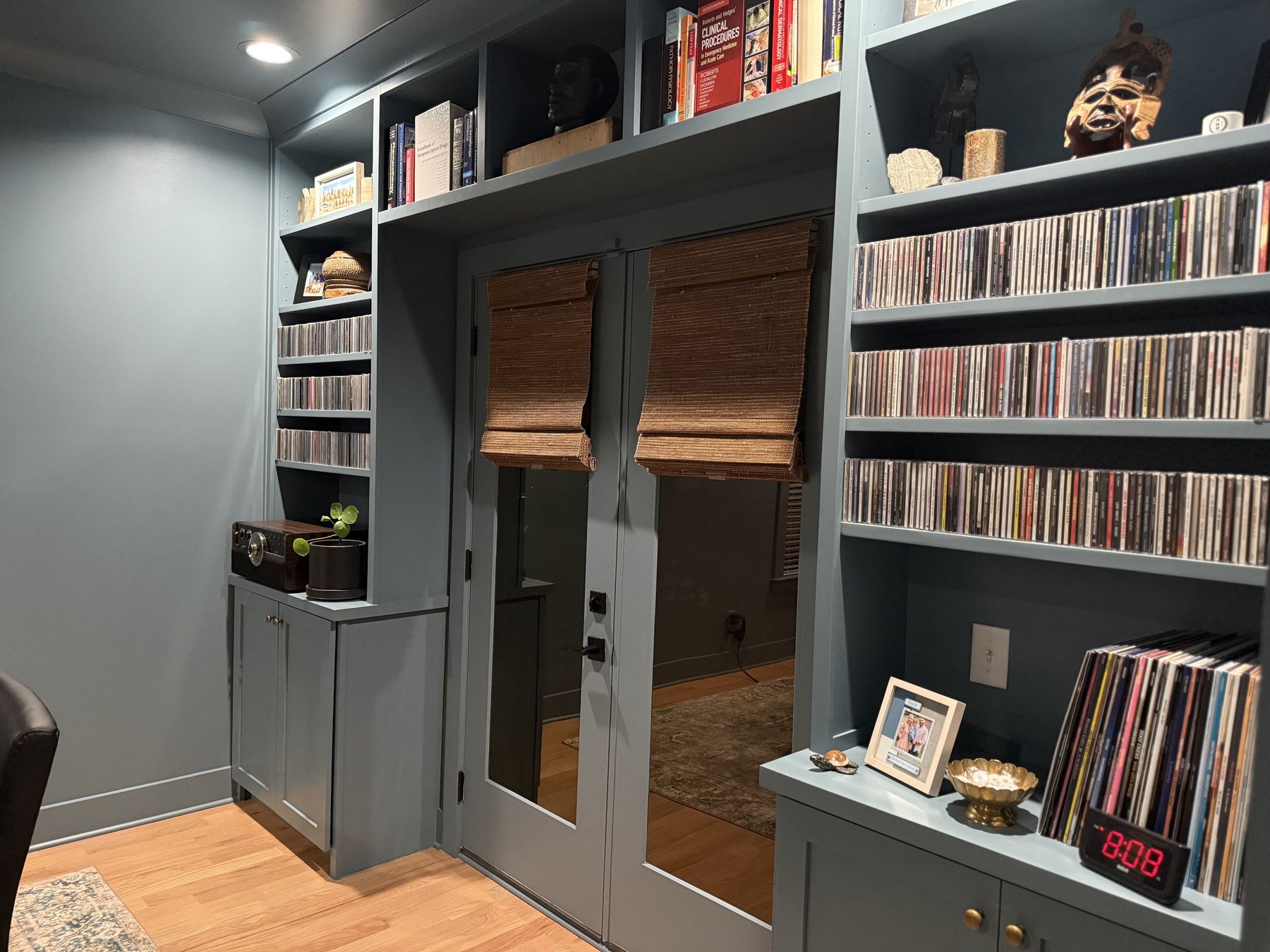 Built-in CD and record shelving
