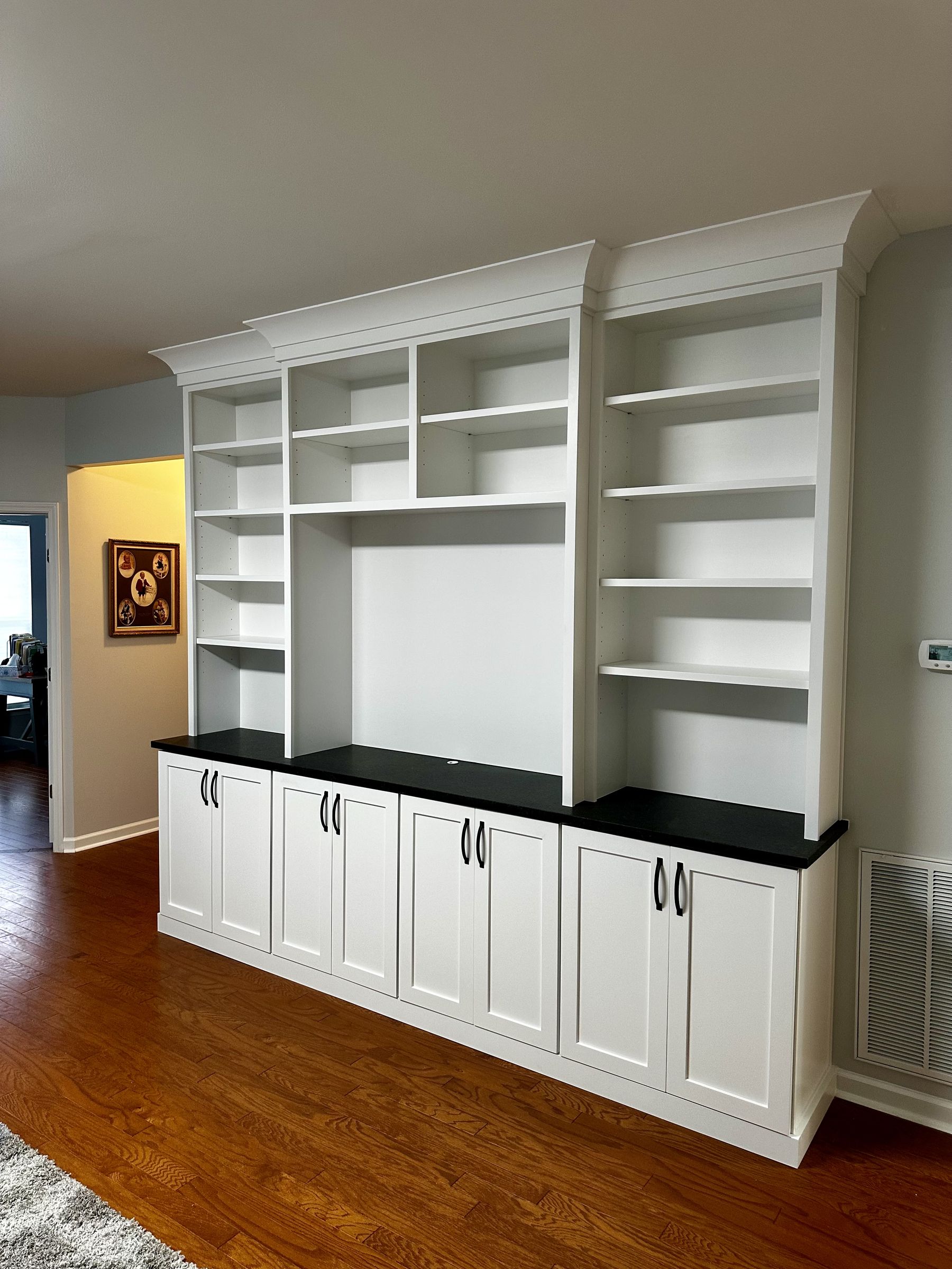 White built-in media wall